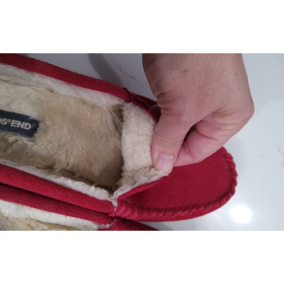Lands End Red Suede leather womens moccasin slippers loafers fuzzy warm size 7 - Picture 7 of 8